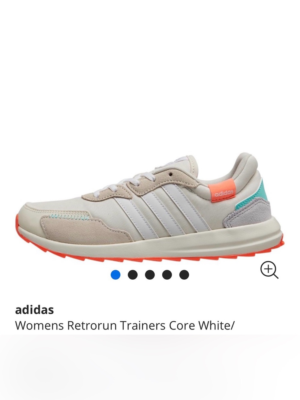 NWOT  adidas Retro Runner Trainer in White with Coral Accent  9